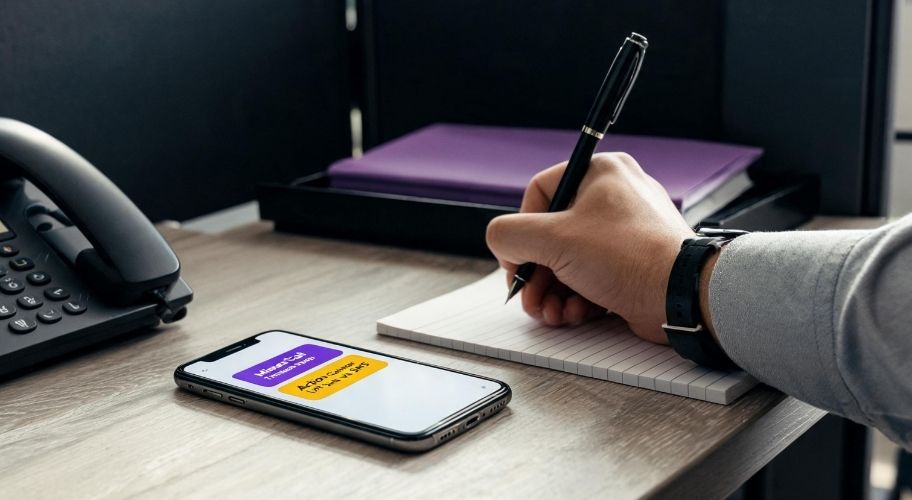 A person writes in a notebook beside documents and a smartphone showing an incoming call from “Insurance Agent,” demonstrating agentic workflow examples for handling daily business tasks.