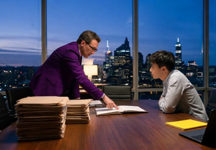 Law firm partners reviewing physical case files in an evening high-rise office while weighing the regulatory impacts of on-premises vs cloud AI.